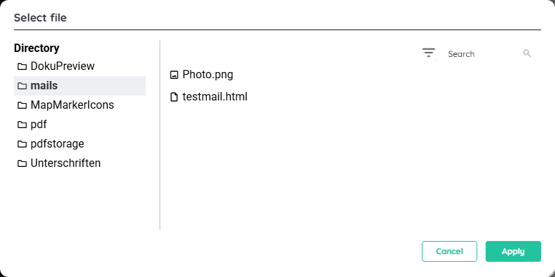 Folder picker inside the detail panel